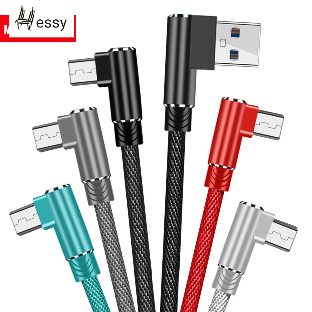 Hessy 2.4A 1 м 2 90 градусов быстрая зарядка Micro USB кабель для Xiaomi Redmi 4x type C samsung S9 зарядный