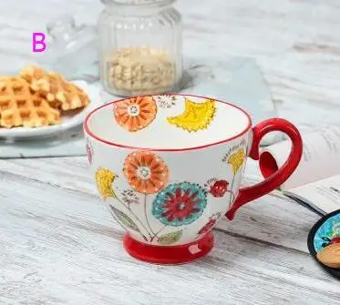 B Nordic Coffee Cup Breakfast Cup Hand Painted Soup cup Creative Ceramics Mugs Cereal mugs Water Cups Relief mug CL09282206 - Цвет: B