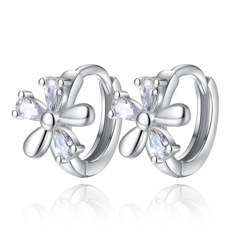 

New Fashion CZ 925 Sterling Silver Flower Stud Earrings For Women Girls Kids Piercing Jewelry Orecchini Aros