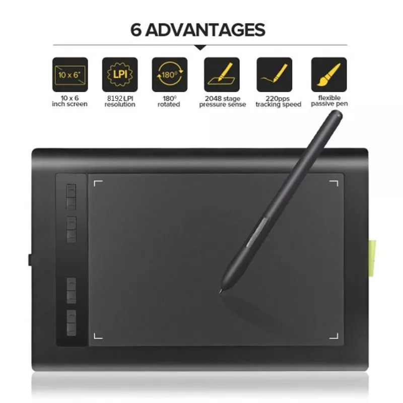 Цифровой планшет Acepen AP1060 10x6 дюймов графический 5080LPI с ручкой для рисования 2048