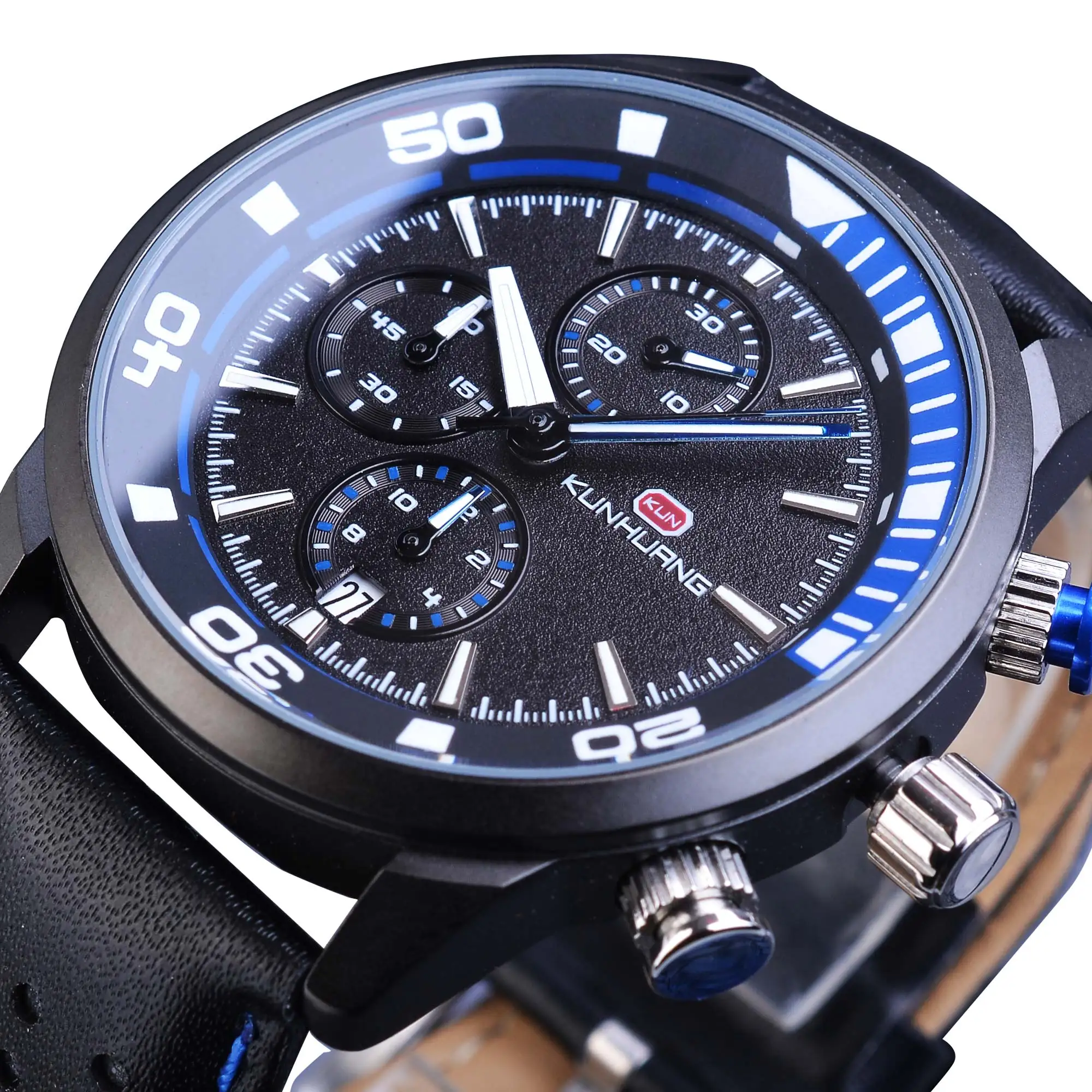 Blue Men Casual Sport Watch Male Calendar Stopwatch Quartz Waterproof Genuine Leather Band Relogio Masculino Clock Dropship Hour | Наручные