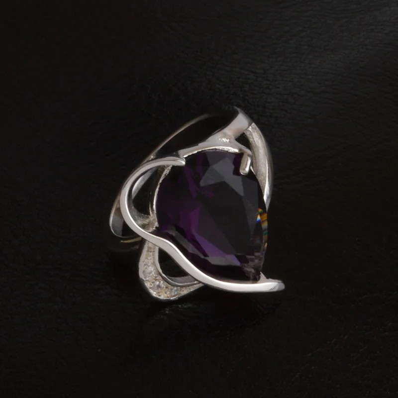 

OMHXZJ Wholesale Personality Fashion OL Woman Girl Party Wedding Gift Silver Purple AAA Zircon 925 Sterling Silver Ring RN212