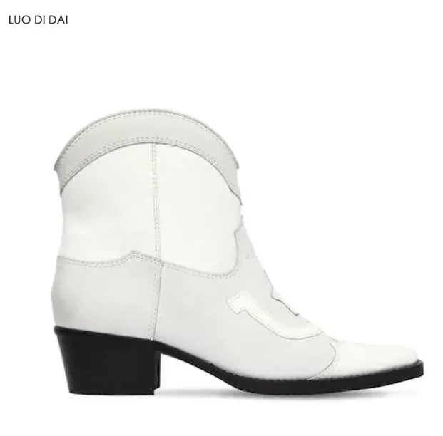 2019 new women white boots block heel ladies ankle embroidery booties party shoes western slip on | Обувь