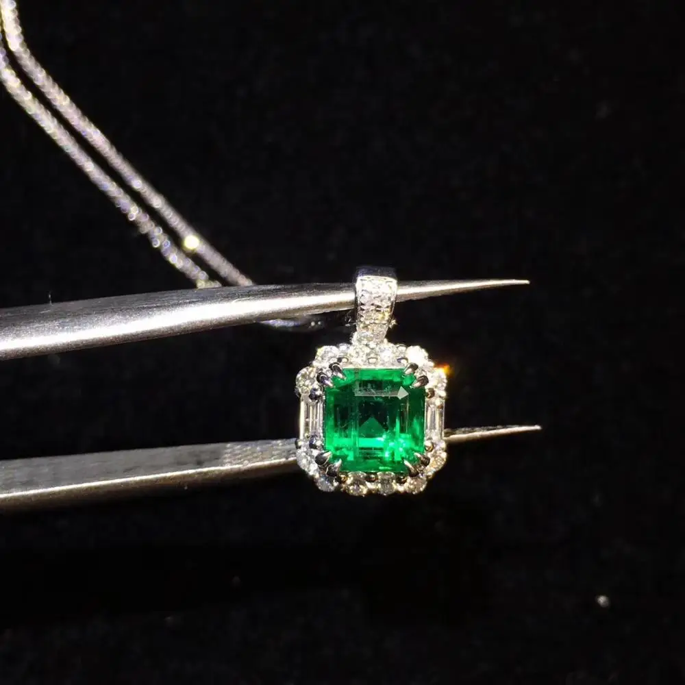 Настоящие хорошие драгоценности из золота 18 карат AU750 натуральный 1.11ct яркие Изумрудный камень Женские кулоны из нержавеющей стали для милое Женское Ожерелье