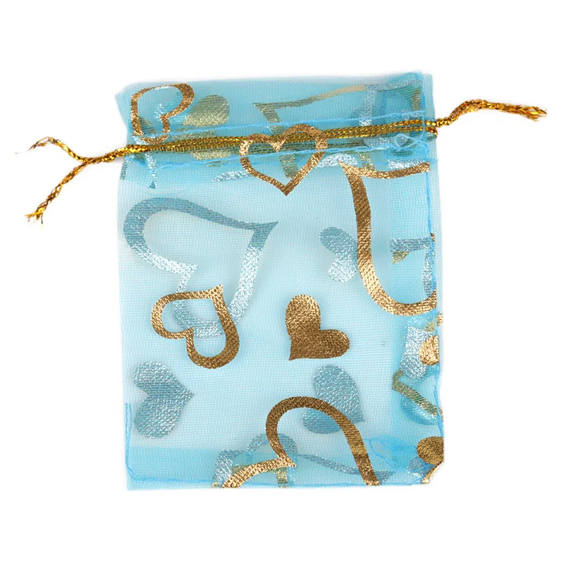 Lake Blue Love 50 шт. 7X9 9X12 11X16 13X18 см цвет Бронзированная роза Сердце Любовь ювелирные изделия Упаковка жемчужные мешки из пряжи свадебный подарок сумки мешки для конфет - Цвет: Lake Blue Love