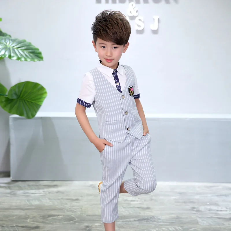 Летнее Детское платье для свадьбы одежда в полоску из 2 предметов: жилетка + брюки