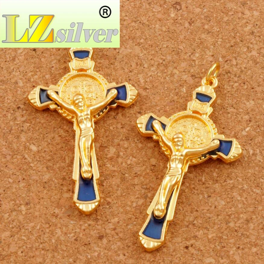 

Enamel Saint Benedict Medal Cross Crucifix Spacer Charm Beads 5Colors Pendants T1670-g 4pcs