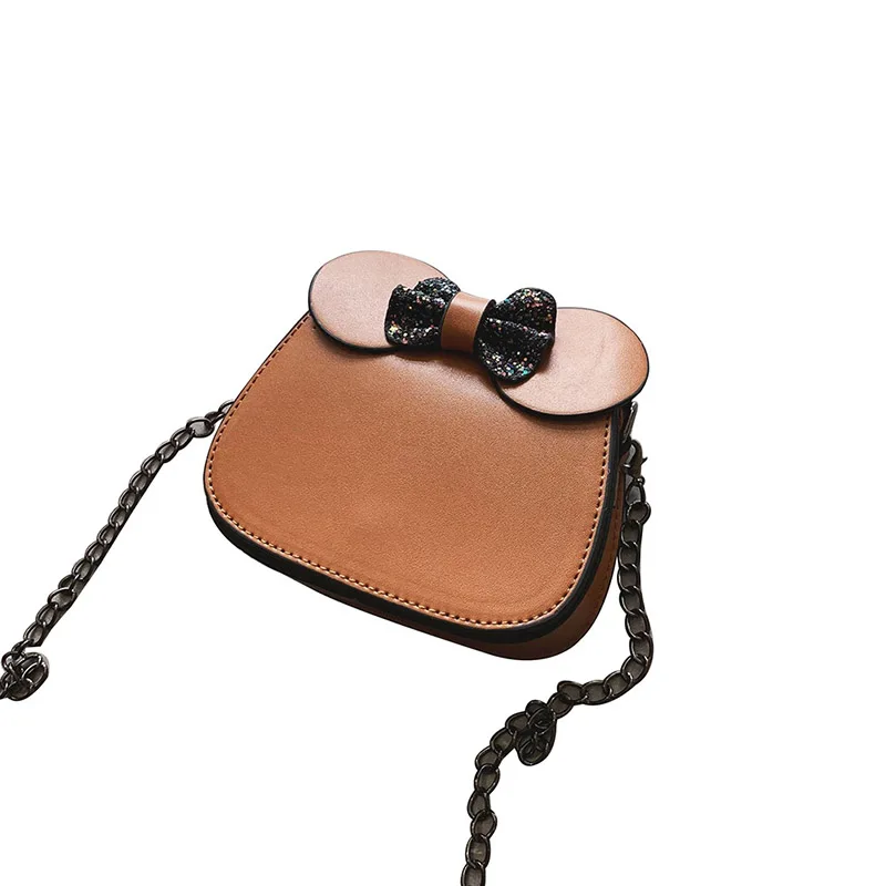 Коричневый Милый рюкзак с бантом для маленьких детей; Повседневная сумка из искусственной кожи с блестками; детская сумка принцессы для девочек; сумка на плечо - Цвет: Коричневый