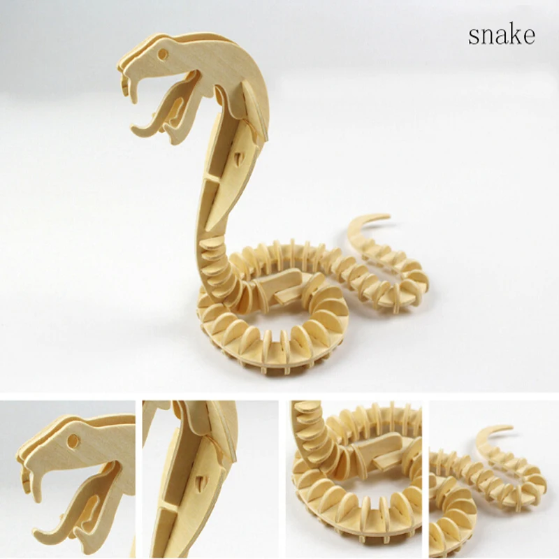 DIY Дети 3D деревянные пазлы животные лев крокодил змея модель Сборка строительные