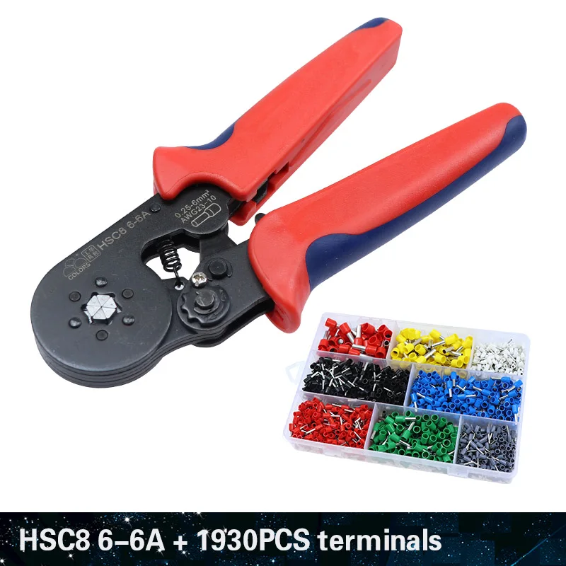 HSC8 6-6A and 1930 Цветной обжимной инструмент, обжимные плоскогубцы hsc8 6-6, зажим, инструмент для зачистки проводов, Набор плоскогубцев, электрический терминал, щипцы, мини инструменты - Цвет: HSC8 6-6A and 1930