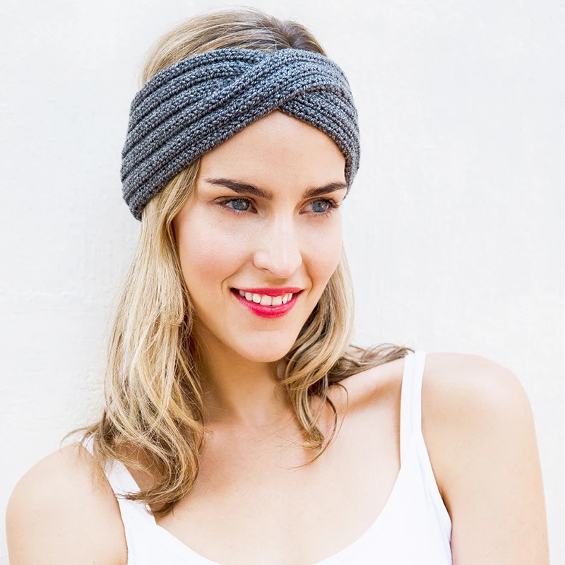 

1pc Girl Cross twist warm wool hair band For women Hair accessories Fashion Handmade Crochet Knitted headband Winter Headwrap
