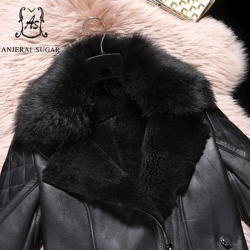 Winter Sheep genuine leather fur jacket Women black sexy slim Fox feather collar short feminino natural mouton lamb coats | Женская