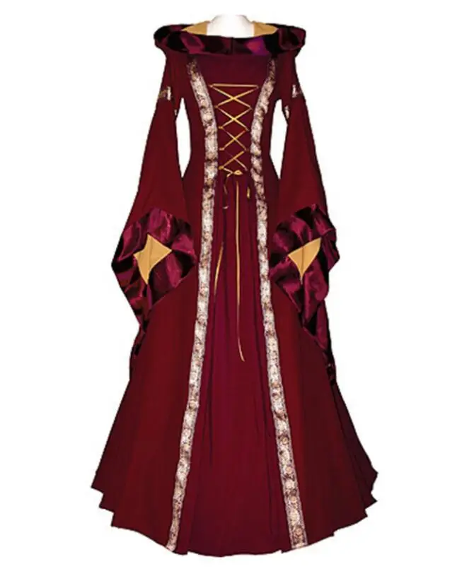

Adult Women Victorian Cosplay Dress Medieval Costume Hooded Gown Clothing Vintage Renaissance Outfit For Ladies Plus Size