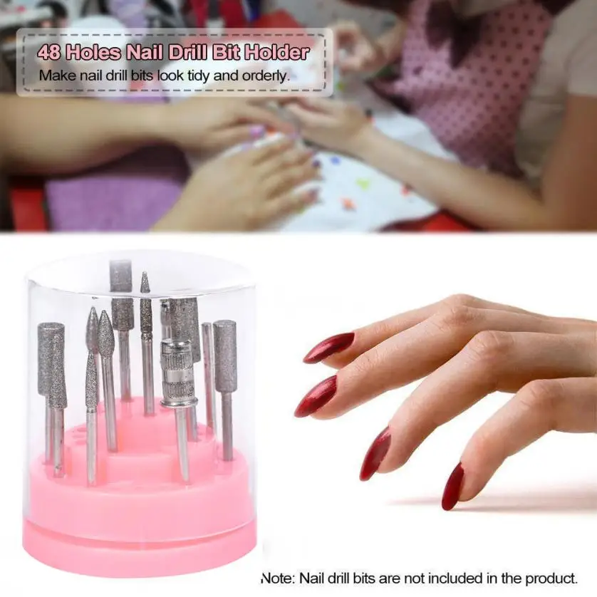 48 отверстий розовый держатель сверла для ногтей Органайзер акриловая коробка