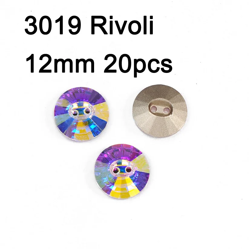 Rivoli 12mm 20pcs Кристалл AB Rivoli квадратные пуговицы отверстия стразы пришить на кнопку DIY ремесло для ювелирных изделий одежды диван костюм для гимнастики - Color: Rivoli 12mm 20pcs