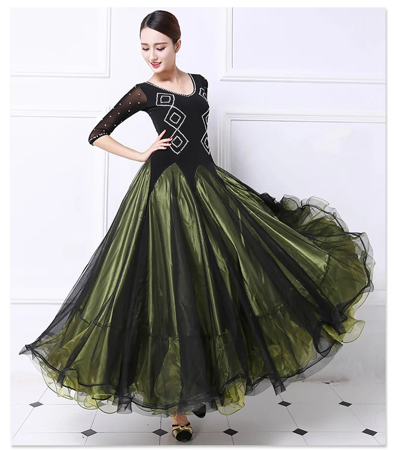 Стандартное бальное платье для танцев женщин высокое качество темно зеленый