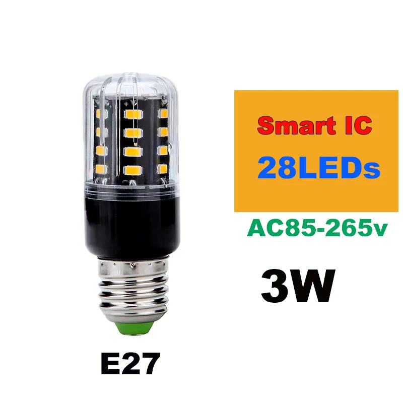 Настоящий не Мерцающий СВЕТОДИОДНЫЙ светильник E27 220 В, умная мощность, IC дизайн, светодиодный светильник 5736 SMD, Точечный светильник, высокий люмен, кукурузный светильник s - Испускаемый цвет: E27 3W 28LEDs