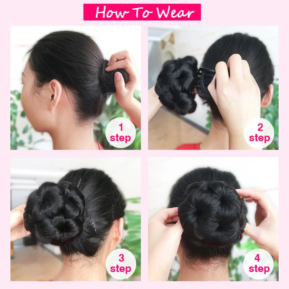

FAVE Women Curly Chignon Hair Clip In Hairpiece Extensions Bug/Ash /Black/Flaxen Color Synthetic Chignon For Women