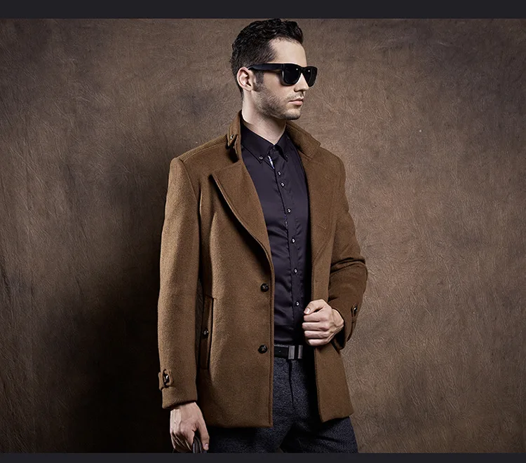 2018 Autumn Winter Solid Casual Faux Wool Coat Men Long Sleeve Turn Down Collar Button Hot Sale Men's Trench GD982 | Мужская одежда