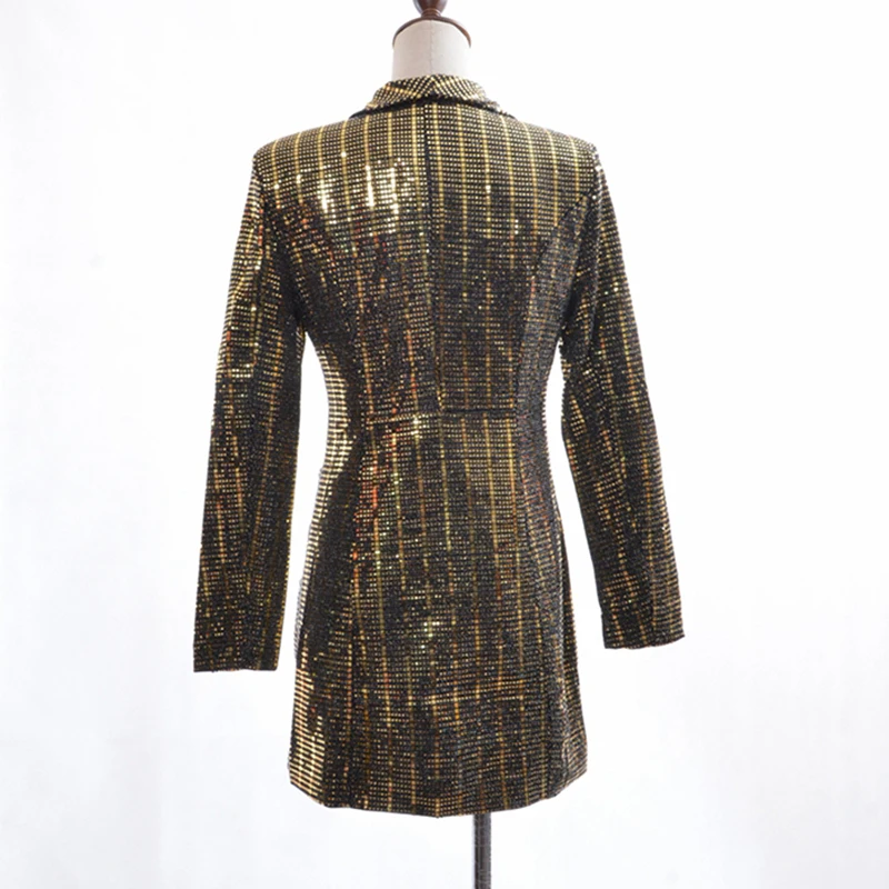 High Street Новая мода 2018 Дизайнер Блейзер Для женщин с длинным рукавом золото Bling