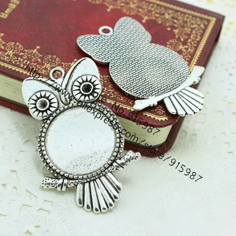 

Sweet Bell 8 pcs/lot Antique Metal owl 36*55mm(Fit 25mm Diy) Round Cabochon Pendant Setting Vintage Blank Charms 6B979