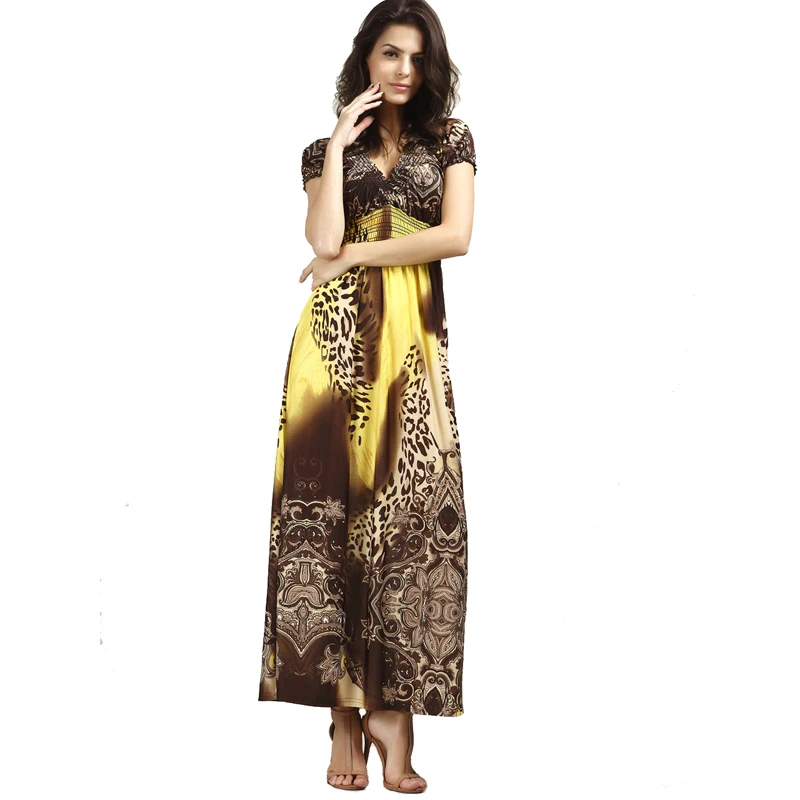 Летнее пляжное платье пол Длина короткий рукав богемное леопардовый Платье с