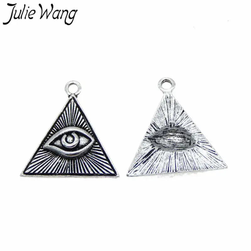 Julie Wang 10 шт. треугольные Подвески с глазами сглаза сплав античный серебряный цвет