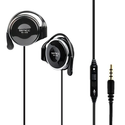 black SENICC MX-145N, 1,5 м, спортивные проводные наушники с Ушными крючками, музыкальные наушники, Накладные наушники, стерео гарнитура с Экстра басами, наушники с микрофоном для смартфона - Цвет: black