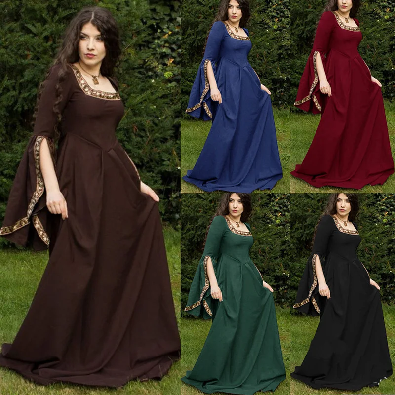 Medieval Renaissance Royalty Princess Costume For Women Vintage Theater Noble Dress Up Gown Lady Square Neck Maxi Clothes |