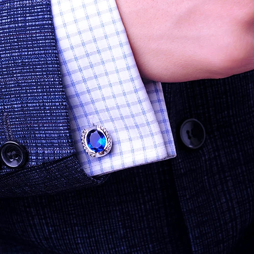 Мужские запонки на пуговицах KFLK роскошные брендовые с синими кристаллами