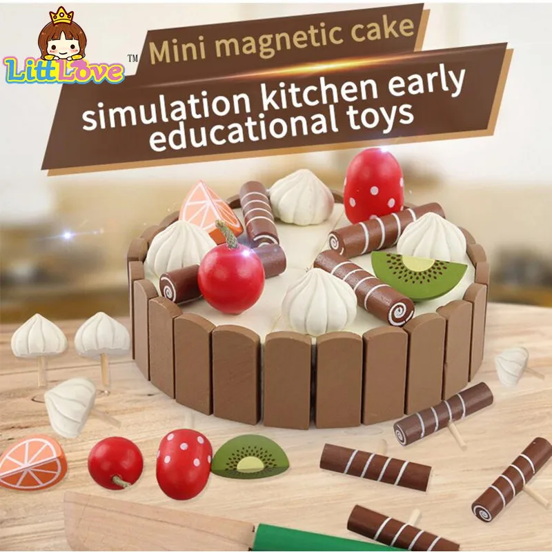 Деревянные детские кухонные игрушки LittLove ролевая игра режущий торт для детей