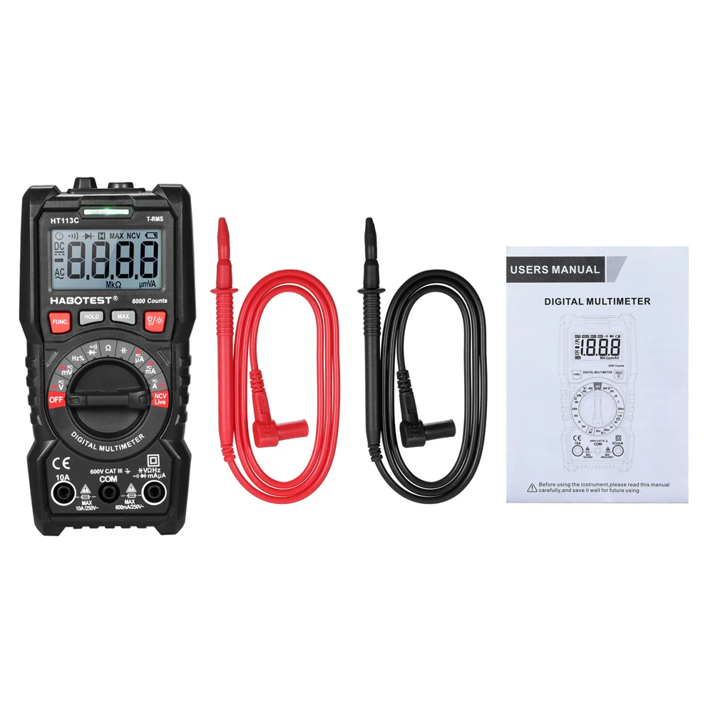 HABOTEST HT113C Цифровой мультиметр ESR измеритель True RMS 6000 отсчетов Вольтметр Амперметр