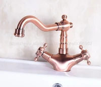 antique red copper bathroom sink faucet basin mixer tap double cross head handle hot and cold water mixer tap znf256
