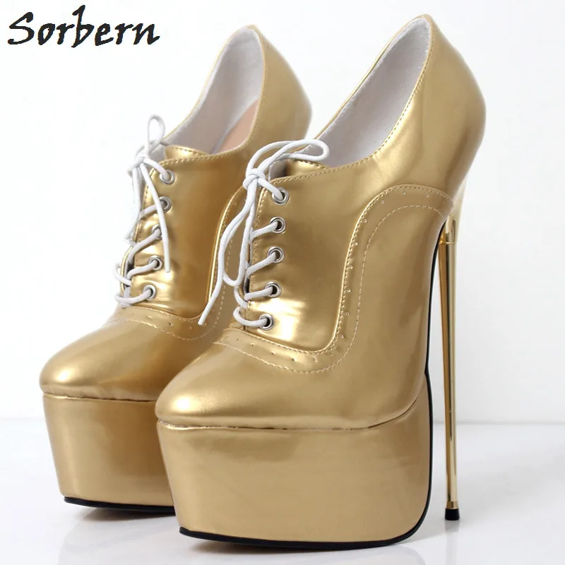 

Sorbern Super High Platform Women Pumps Shoes Ladies 22Cm Metal High Heels Custom Colors Lace-Up Spring 2018 Cross-Dressing Shoe