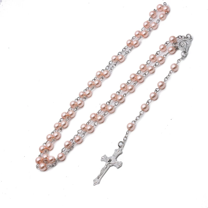 6 мм розовый жемчуг крест четки ожерелье христианская Свадьба молиться ювелирные