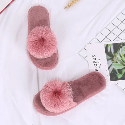 pink Меховые шлепанцы; теплые короткие плюшевые тапочки; женская зимняя обувь; пушистые домашние тапочки; женские флип-флопы; pantoufle femme; - Цвет: pink