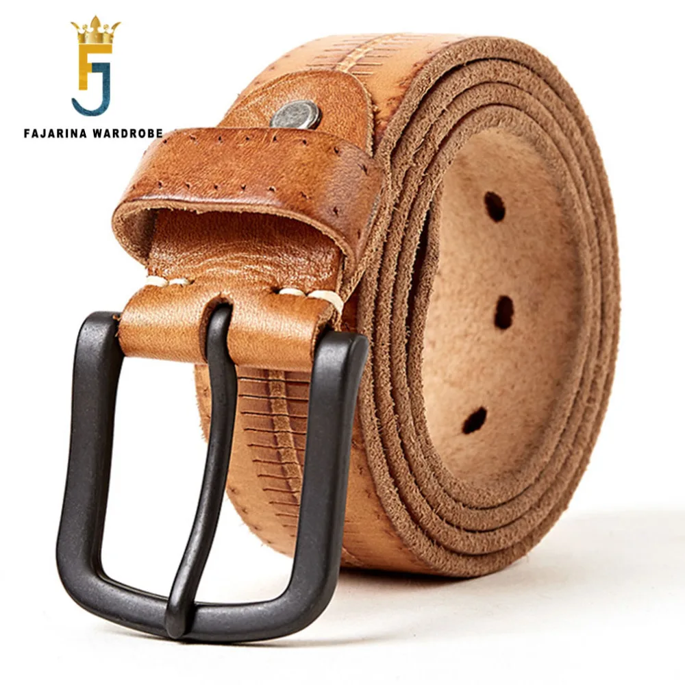 Мужской ремень в полоску FAJARINA из натуральной воловьей кожи с металлической