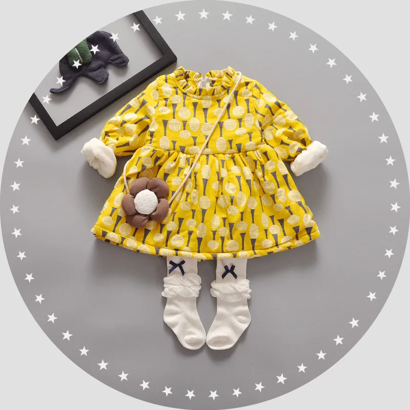 Теплые платья с цветочными принтами и длинными рукавами для девочек в возрасте