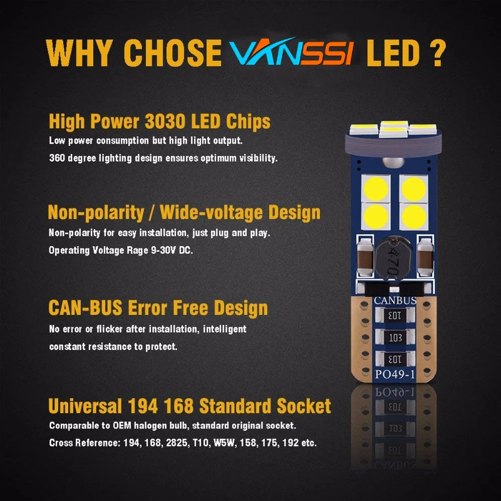 2x6000 К белый T10 194 W5W светодио дный Canbus ОШИБОК 12SMD 3030 автомобилей двери купола Чтение