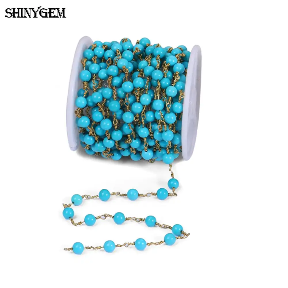 ShinyGem натуральный бирюзовый браслет из бисера 24 К золотой позолоченный браслет в виде четок цепи натуральный камень цепочка из бисера для изготовления ювелирных изделий 5 м/лот