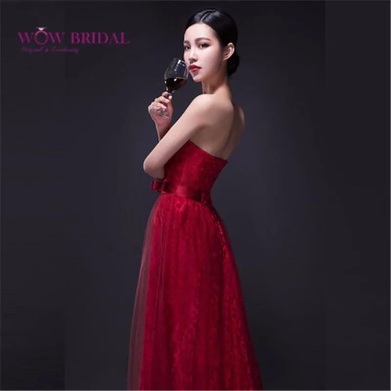 Wowbridal бордовое длинное вечернее платье красное милое кружевное до пола