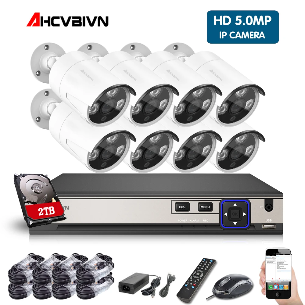 8Ch HD H.265 5MP POE камера безопасности NVR CCTV система с 2592*1520 ip-камера наружного ночного видения комплект видеонаблюдения