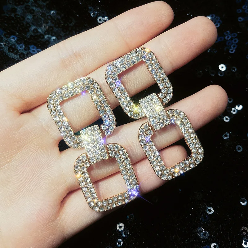 Серьги Ociki с фианитами женские, ювелирные украшения большого размера серебряного цвета, цвет розовое золото, геометрия