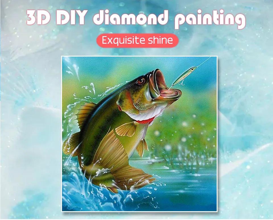 HUACAN мозаика 3D DIY Вышивка крестиком Алмазная картина рыба полный квадратный/круглый дрель Алмазная вышивка рыболовное украшение для дома