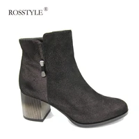 rosstyle luxury quality genuine leather round toe shoes soft thick heel lady ankle boot spring autumn ladies boot size 36 40 b23
