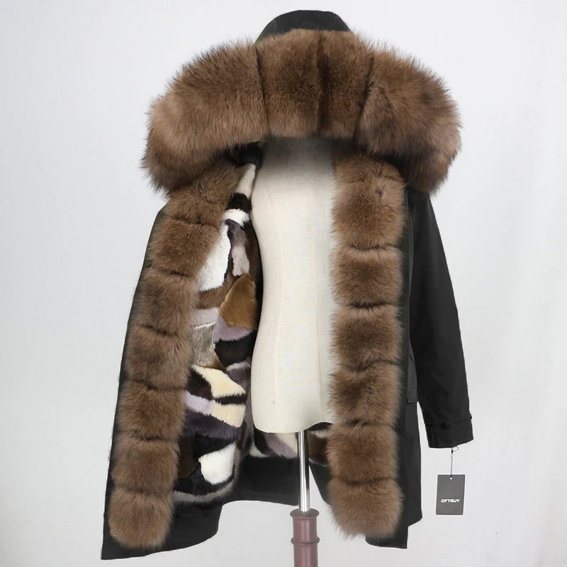 OFTBUY, водонепроницаемая длинная парка, верхняя одежда, настоящая норковая шуба, зимняя куртка для женщин, воротник из натурального меха енота, роскошная теплая уличная одежда