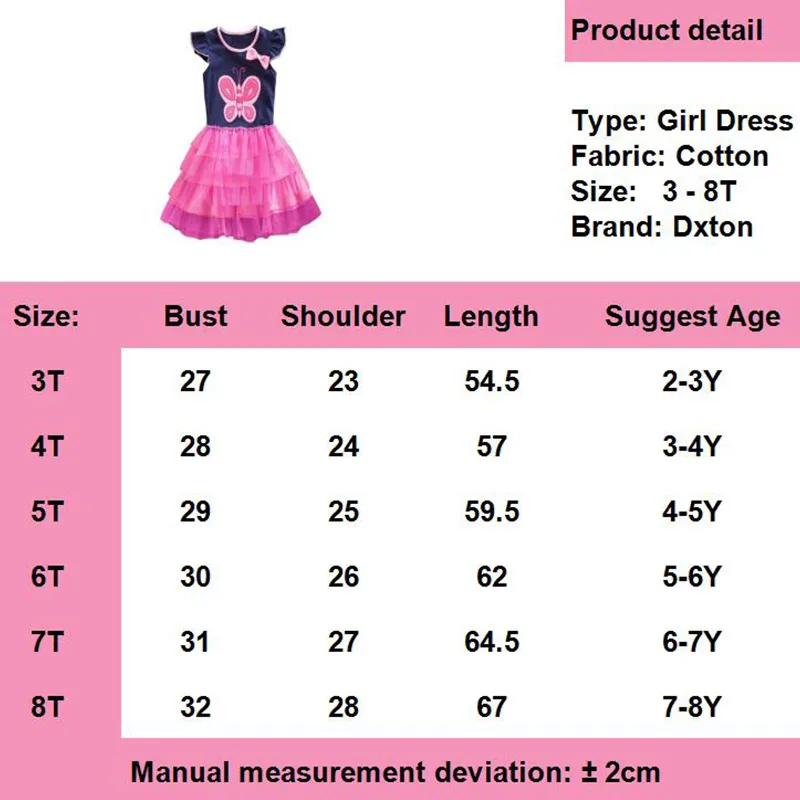 Dxton 2019 Kids Dress for Girls Butterfly Print Summer Flare Sleeve Girl Toddler Birthday Costum Children Clothes | Детская одежда и