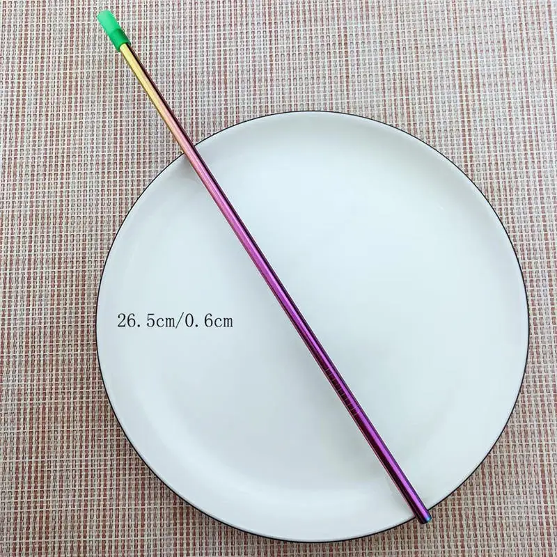 2straws1pushstraight Многоразмерная длинная Радужная металлическая соломинка из нержавеющей стали 304, силиконовые наконечники с прямым изгибом, многоразовая щетка для чистки, 2 шт - Цвет: 2straws1pushstraight