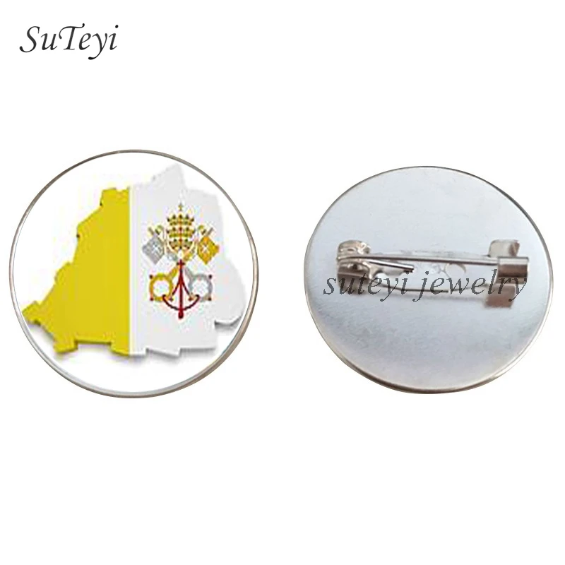 silver SUTEYI Франция/Флаг Ватикана ручной работы Брошь Финляндия/Нидерланды/Чешский Республика значки картина стекло булавки брошки Женская бижутерия - Окраска металла: silver