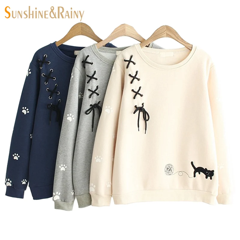 Новая осенне зимняя женская футболка с принтом кошачьих следов Женская